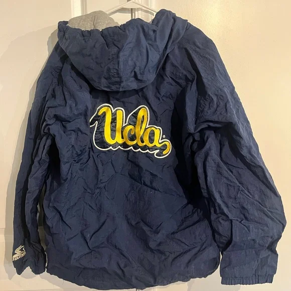 UCLA 90s STARTER puffer 1/2 zip navy yellow large NCAA football vintage - Picture 2 of 2